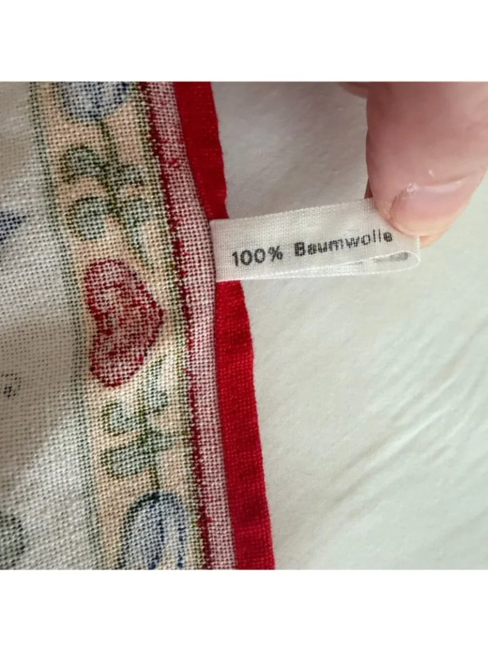 1960's Kolf Austria Folk Art Red White Cotton Tablecloth 26” By 29” EUC